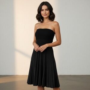 Nine West Dress Womens Sz L Black Strapless Pleated Goth Party Midi NWT MSRP$89